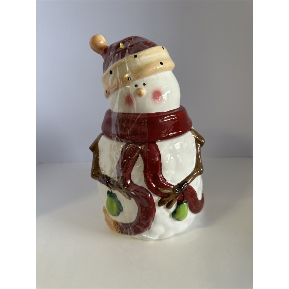 Nonni's Hand PaintedCeramic Snowman Cookie Jar Christmas Holiday Decor Red White